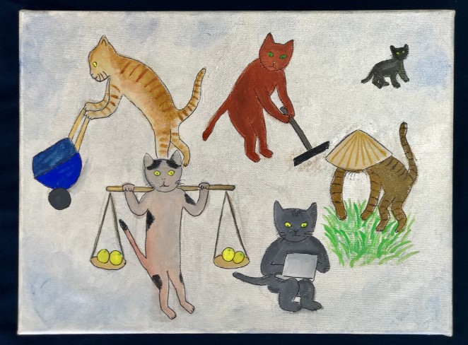 新作絵画 「猫が働くのは良いけれど…」